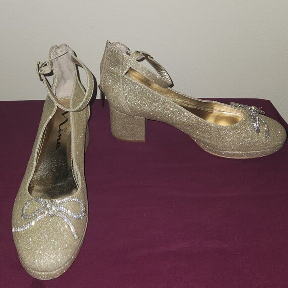 Nina Daylin Girls Gold Glitter Dress Shoes Size 6 Girls Size 8 Women - Picture 3 of 7